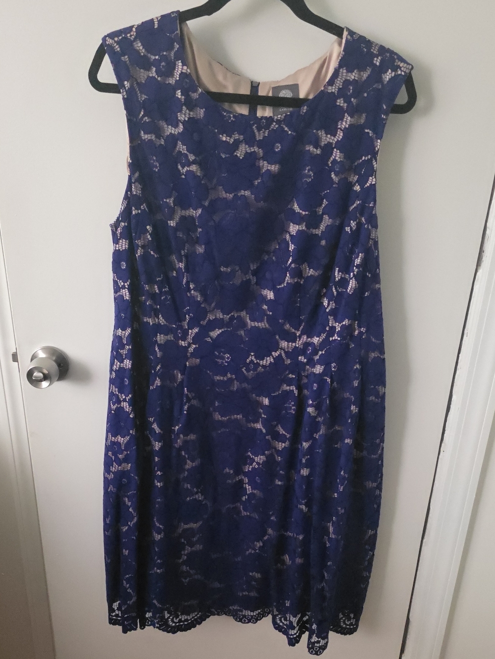 Vince Camuto Navy Lace Midi Dress with Nude Lining